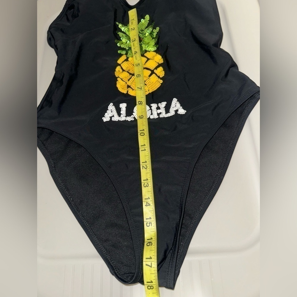 Xhilaration Black Aloha Pineapple Swimsuit, size Medium - Picture 5 of 7